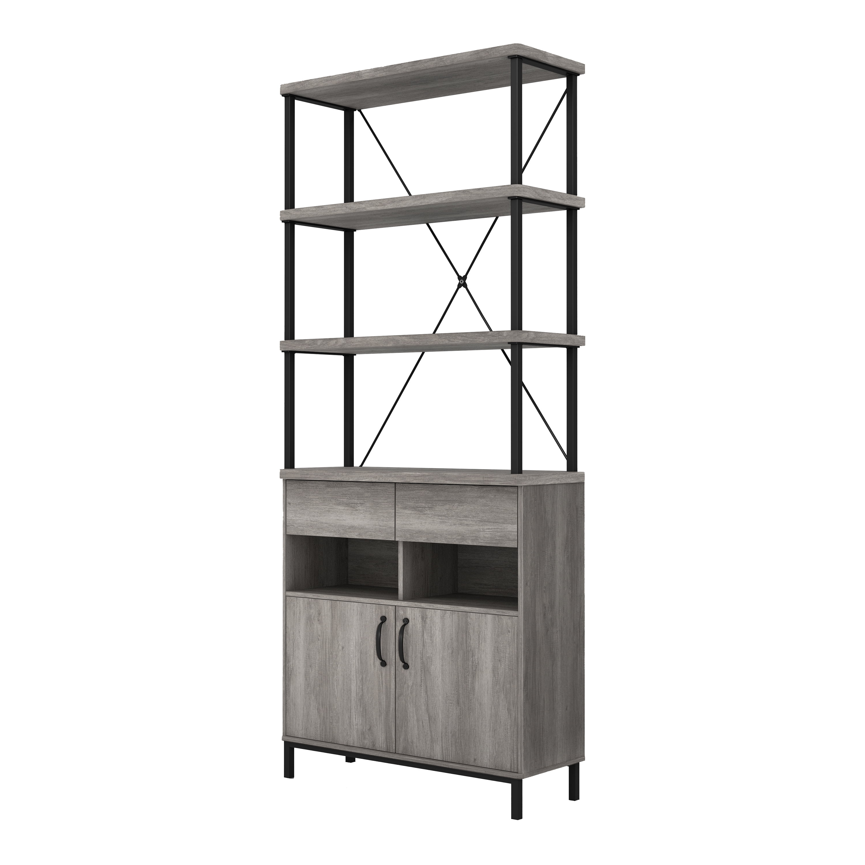Furniture of America Brix Multi-Storage Wood Adult Bookcase, Vintage Gray Oak