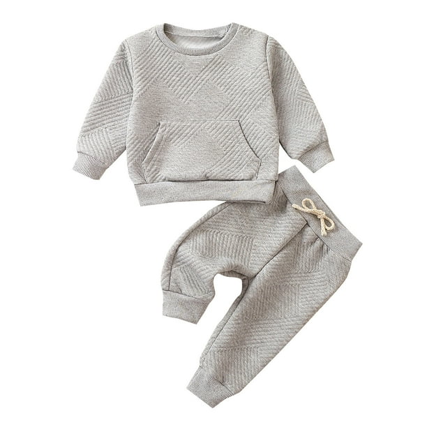 Gibobby Conjunto de pants para niño Conjunto de ropa de invierno de manga larga de Color sólido para niños pequeños y niñas, pantalones, 2 uds(Gris,6-12 Meses)