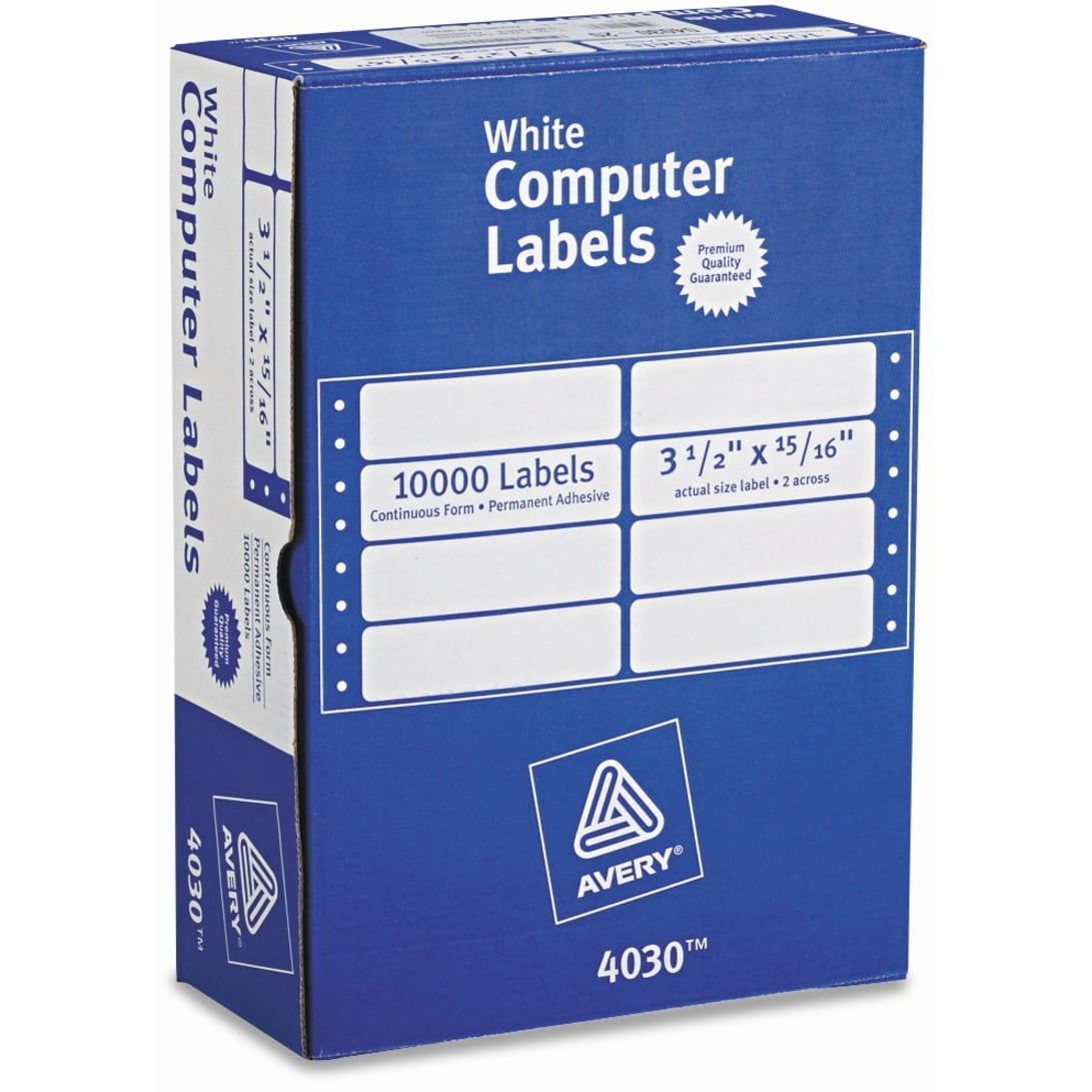 Avery® Continuous Form Computer Labels, Permanent Adhesive, 31/2" x 15/16" , 10,000 Labels