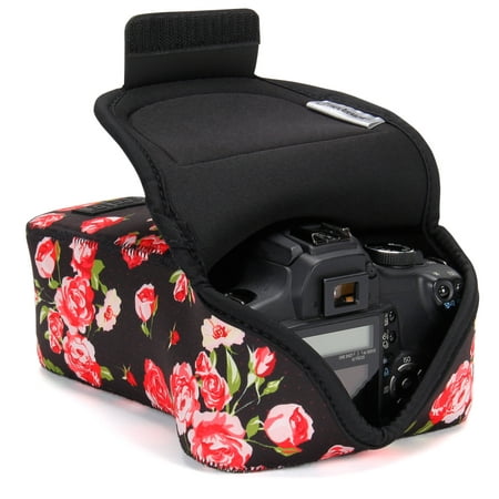 USA GEAR DSLR Camera Case SLR Camera Sleeve for Zoom Lens (Floral) with Neoprene Protection , Holster Belt Loop and Accessory Storage - Compatible with Canon , Nikon , Sony , Olympus , Pentax and