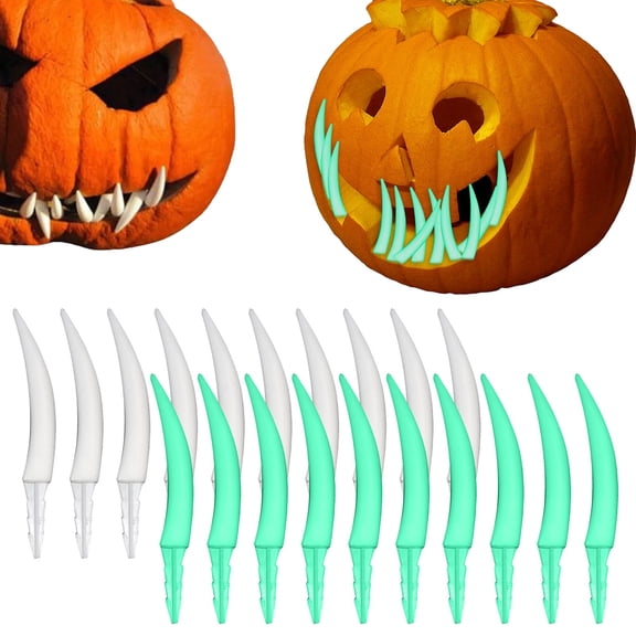 Zzxfth 20Pcs Halloween Pumpkin Teeth Decorations, Halloween Plastic Fake Pumpkin Fang Decorating Kit, Spooky fake sharp teeth Decorations for Home Party Decor DIY Activities