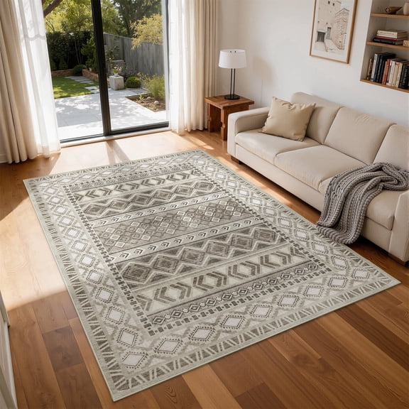 Toyoso 5x7 Southwestern Tribal Area Rug, Boho Geometric Carpet, 0.25" Low Pile Machine Washable Floor Rug, Non-Slip Heritage Pattern Rug for Living Room and Master Bedroom Decor