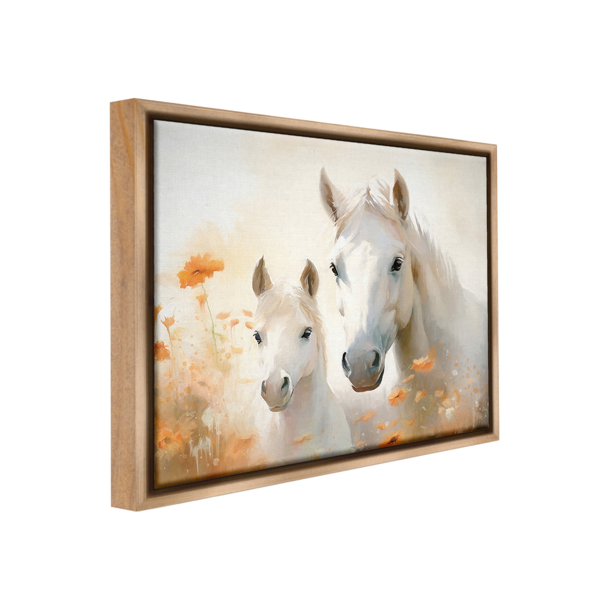 Stupell Industries Horse & Foal with Flowers Animals & Insects Painting Brown Floater Framed Canvas Art Print Wall Art, 21 x 17