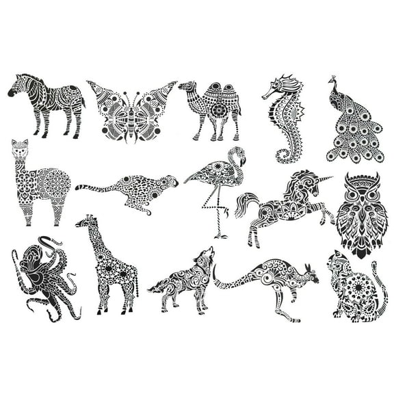 15 Animal Spray Painting Stencils Assortment Mandala Airbrush Designs 14"x10"
