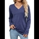 thumbnail image 2 of Camisetas de Mujer con Cuello en V, Larga, Informales, Básicas, Lisas y Suaves Azul Marino XL, 2 of 10