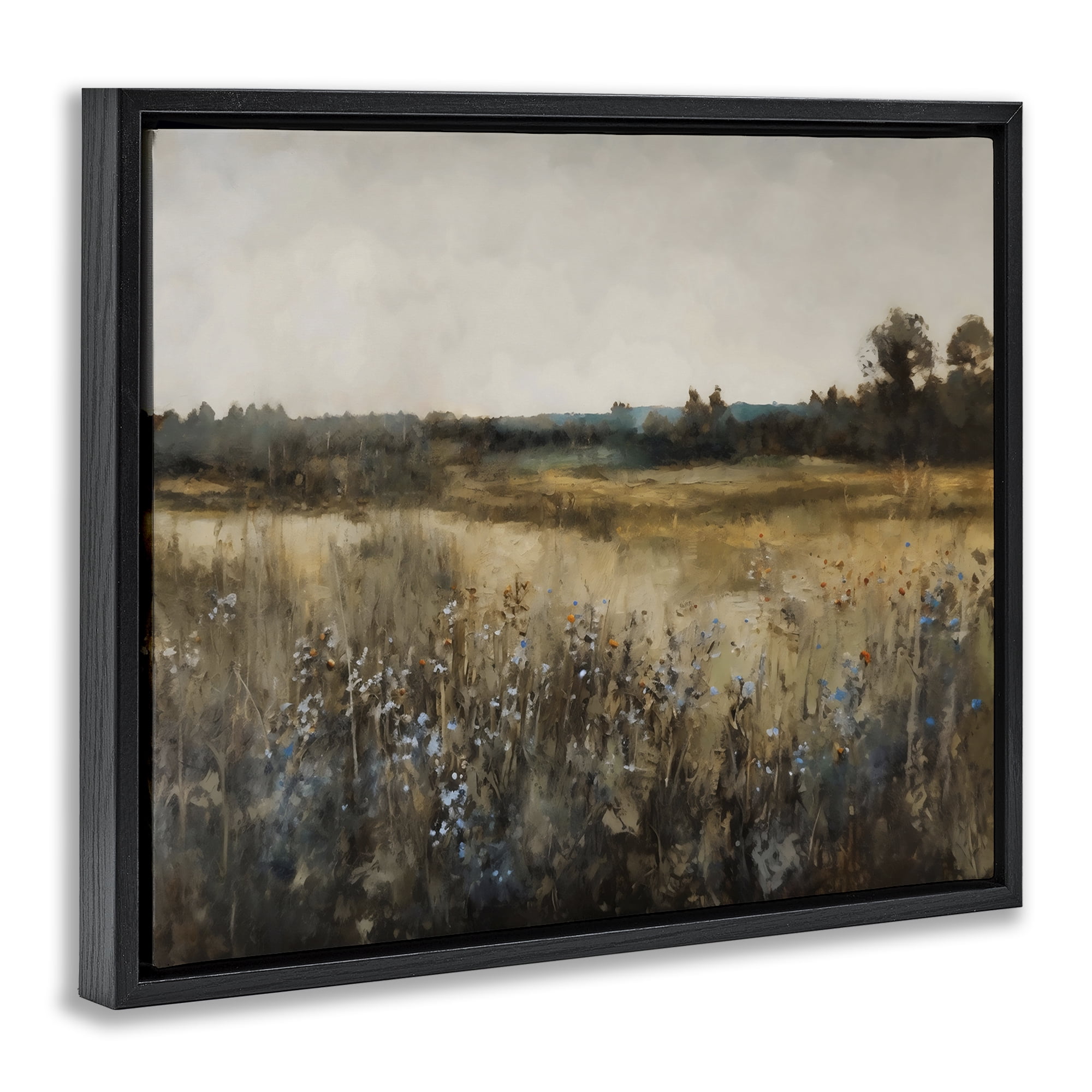 Stupell Industries Wildflowers & Wheat Meadow Black Framed Floater Canvas Wall Art, design by Creative Studio