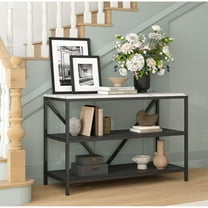SHYFOY Modern Industrial Console Table with Faux Marble Top & X-Frame Metal Base - 3-Tier Entryway Table for Living Room & Hallway
