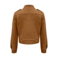 thumbnail image 6 of HomeDM Women's Faux Suede Jacket Button Down Stand Collar Cropped Coat Long Sleeve Outerwear, 6 of 7