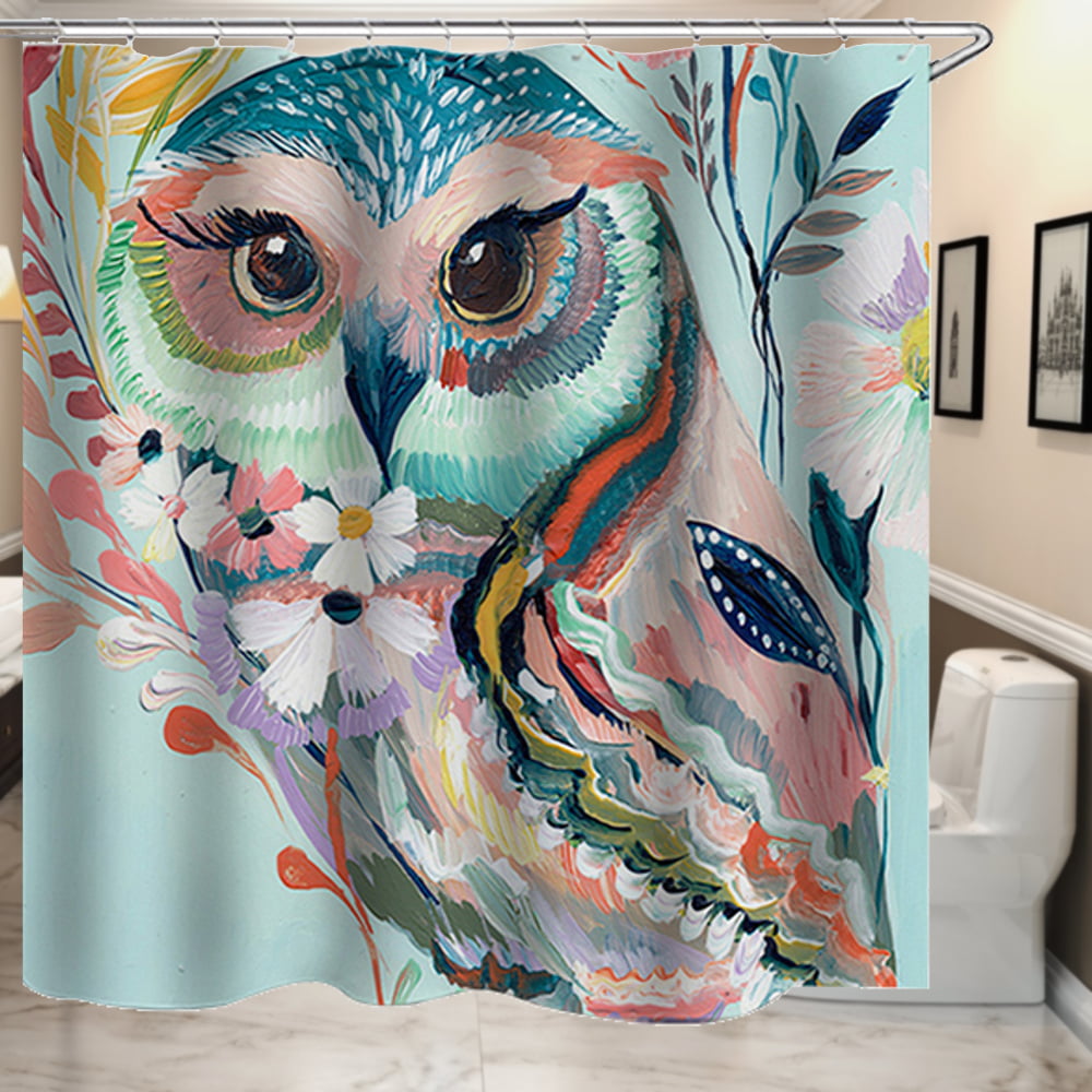 Details about   Color Art Owl Shower Curtain With 12 Hook Bath Mat Bathroom Toilet Cover Rug Set 
