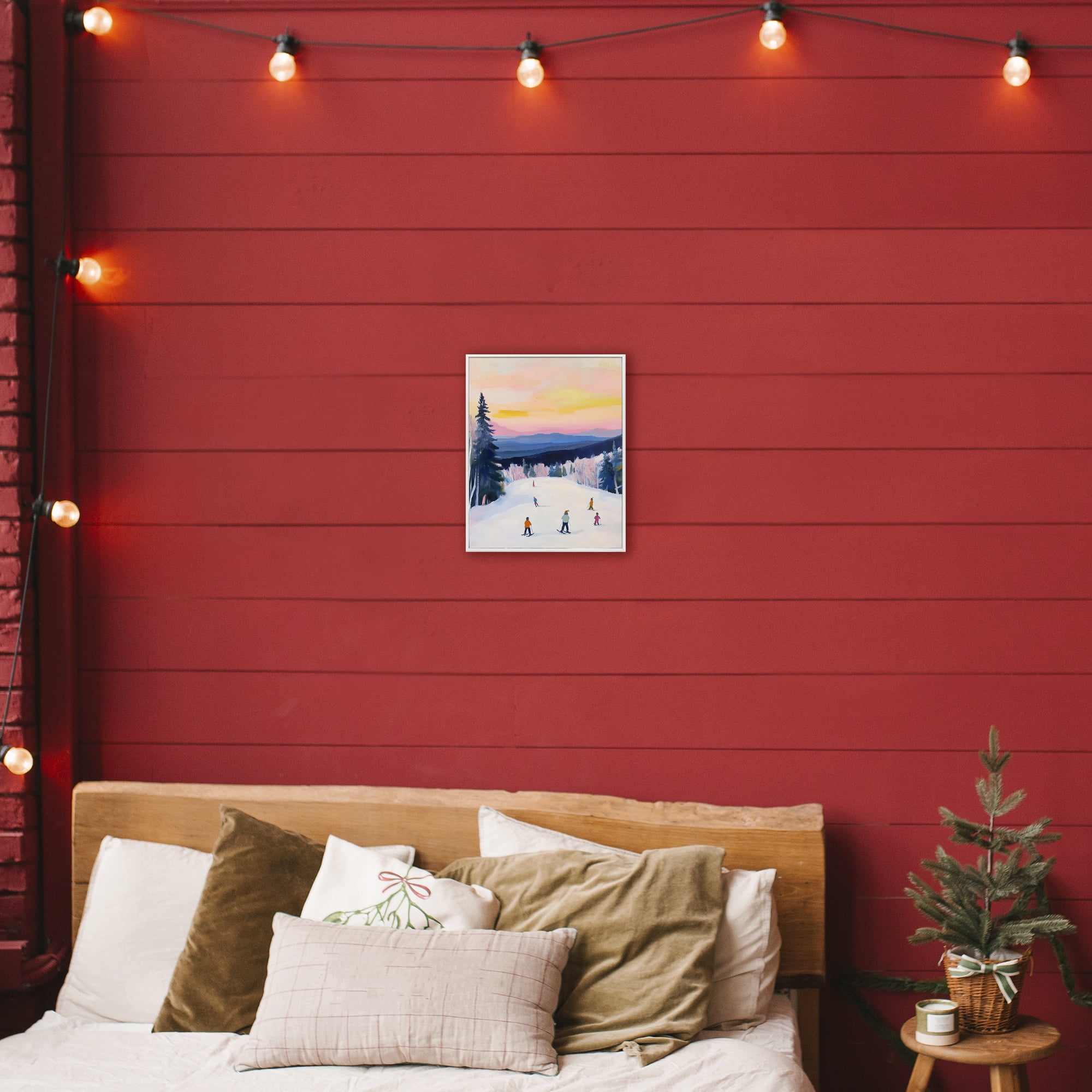 Stupell Industries Snowy Mountain Skiers at Sunset White Framed Giclee Art, design by The Prints Vibe