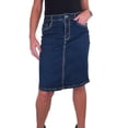 thumbnail image 1 of Falda lápiz de mezclilla elástica hasta la rodilla para mujer, 1 of 5