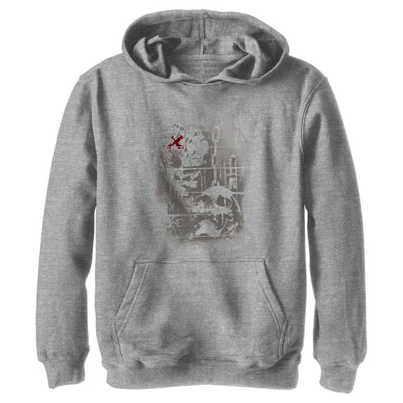 Boy's Pirates of the Caribbean: Curse of the Black Pearl Jack Sparrow Distressed Skull Poster  Pull Over Hoodie Athletic Heather X Large