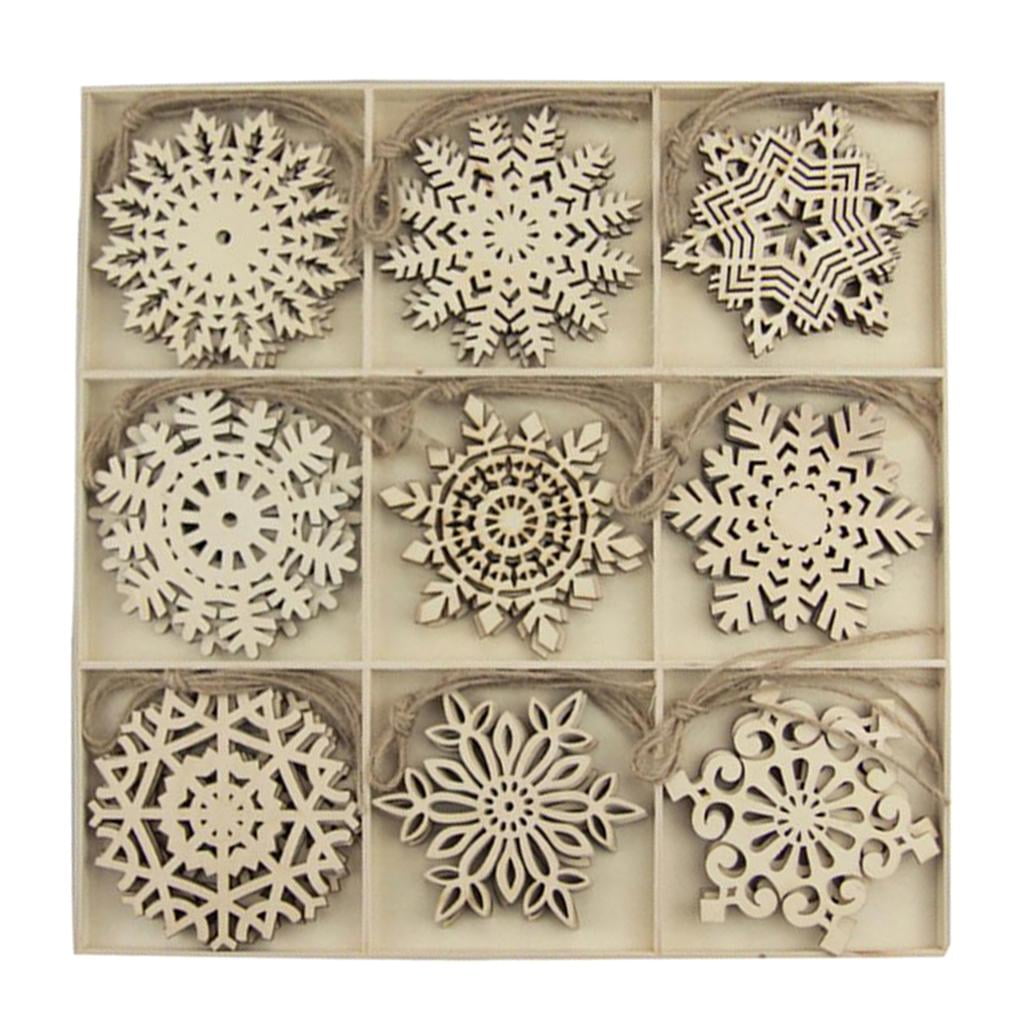 GUOOL Snowflake Christmas Wooden Slices Wooden Gift Tags Blank Wood Hanging Ornaments Cutouts Crafts with Twine Ropes for Kids Crafts Christmas Ornaments