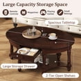 thumbnail image 5 of Vintage Oval Coffee Table with Drawer and Storage Shelf,45“ Antique Coffee Table for Living Room,Country Accent,Espresso, 5 of 7