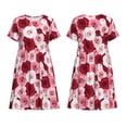 thumbnail image 3 of Bixox Robe d'Été à Manches Courtes pour Femmes Robe Ample Longueur Genou avec Poches-Rose, 3 of 7