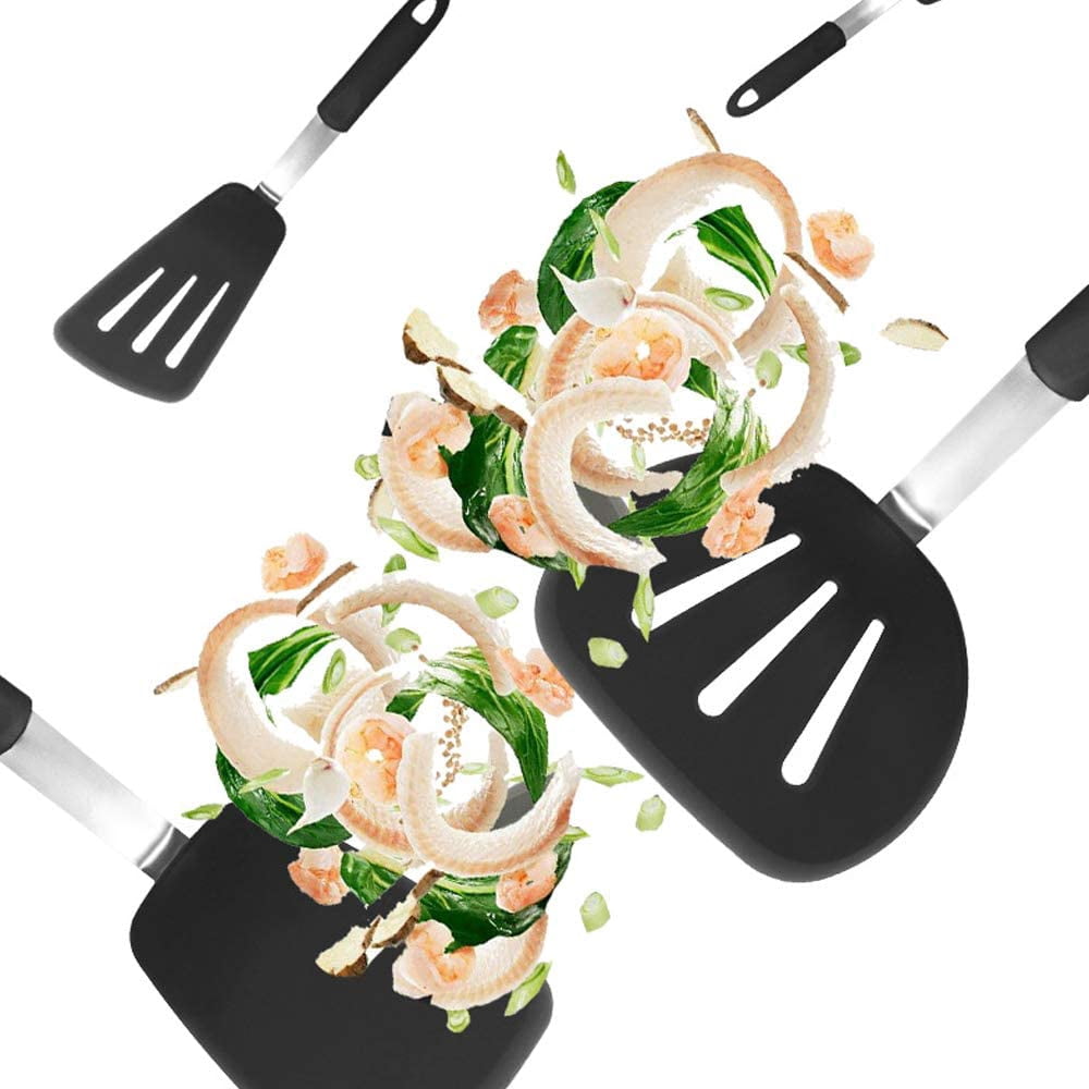 3pcs Smarten Ultra Flexible Silicone RubberTurner Spatula, 600ºF Heat-Resistant (Gray/Black)