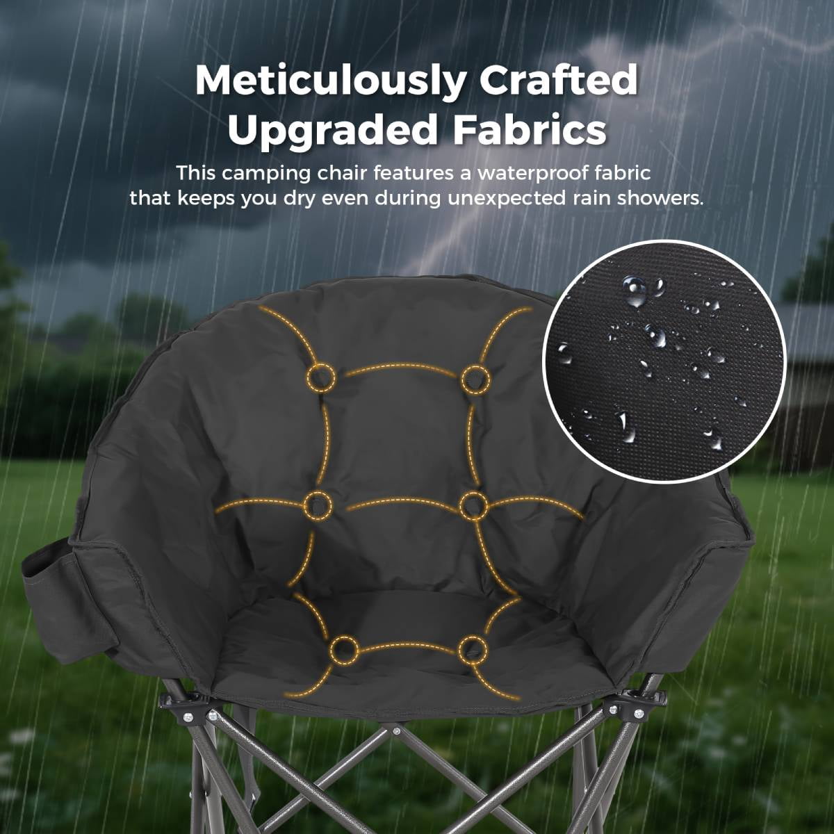 Oversized Folding Moon Chair, Padded Heavy-Duty Camping Chair with Multi-Pocket & Carry Bag, Portable Outdoor Chair for Camping Fishing Beach Backyard