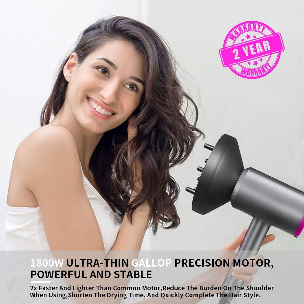 1800W Professional Hair Dryer with Diffuser Ionic Conditioning - Powerful, Fast Hairdryer Blow Dryer,AC Motor Heat Hot and Cold Wind Constant Temperature Hair Care Without Damaging Hair - image 2 of 6