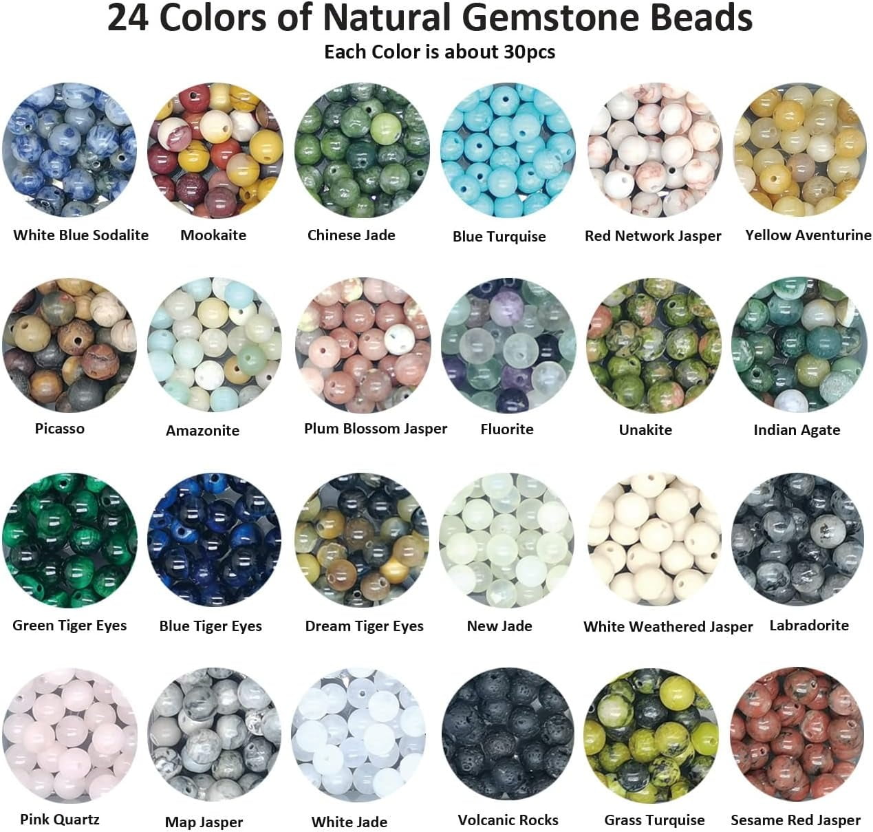 720Pcs Natural Round Stone Beads Gemstone Beaded Hole Crystal Power Stone Healing Bracelet Necklace Earrings Jewellery Making
