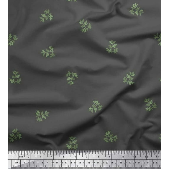 Soimoi Gray Cotton Jersey Fabric Leaf Leaves Printed Craft Fabric by the Yard 58 Inch Wide