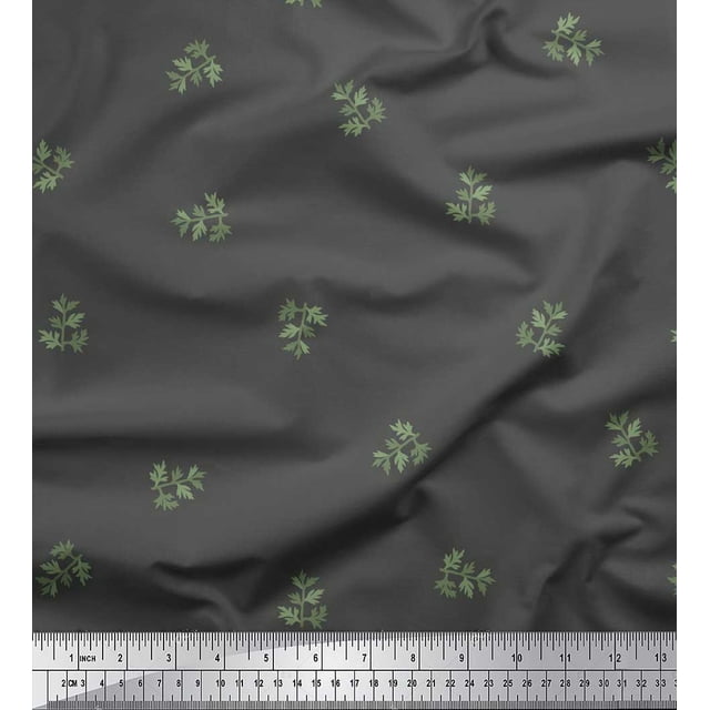 Soimoi Gray Poly Georgette Fabric Leaf Leaves Decor Fabric Printed Yard 42 Inch Wide