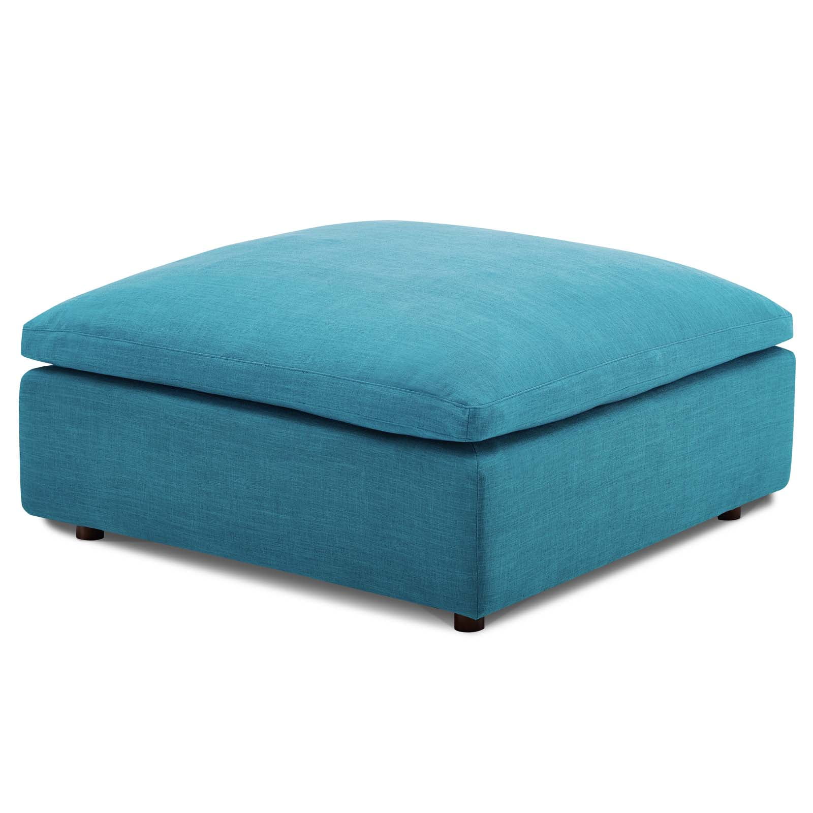 Plush Teal Polyester Overstuffed Modular Ottoman