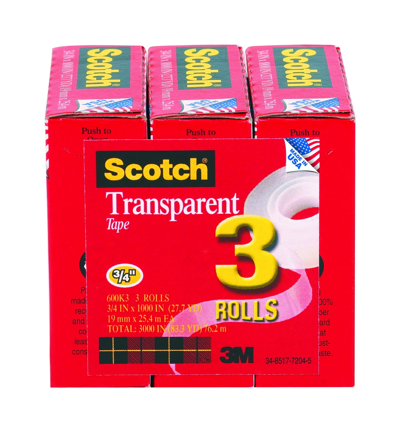 Scotch Transparent Glossy Office Tape Refill, 3 Pack