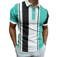 thumbnail image 1 of LilyLLL Mens Short Sleeve Collared Bowling Shirts Striped Casual Workwear T-shirt Tops, 1 of 2