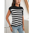 thumbnail image 4 of Women'S Crew Neck Top Thick Needle Casual Striped Sweater Black S, 4 of 7