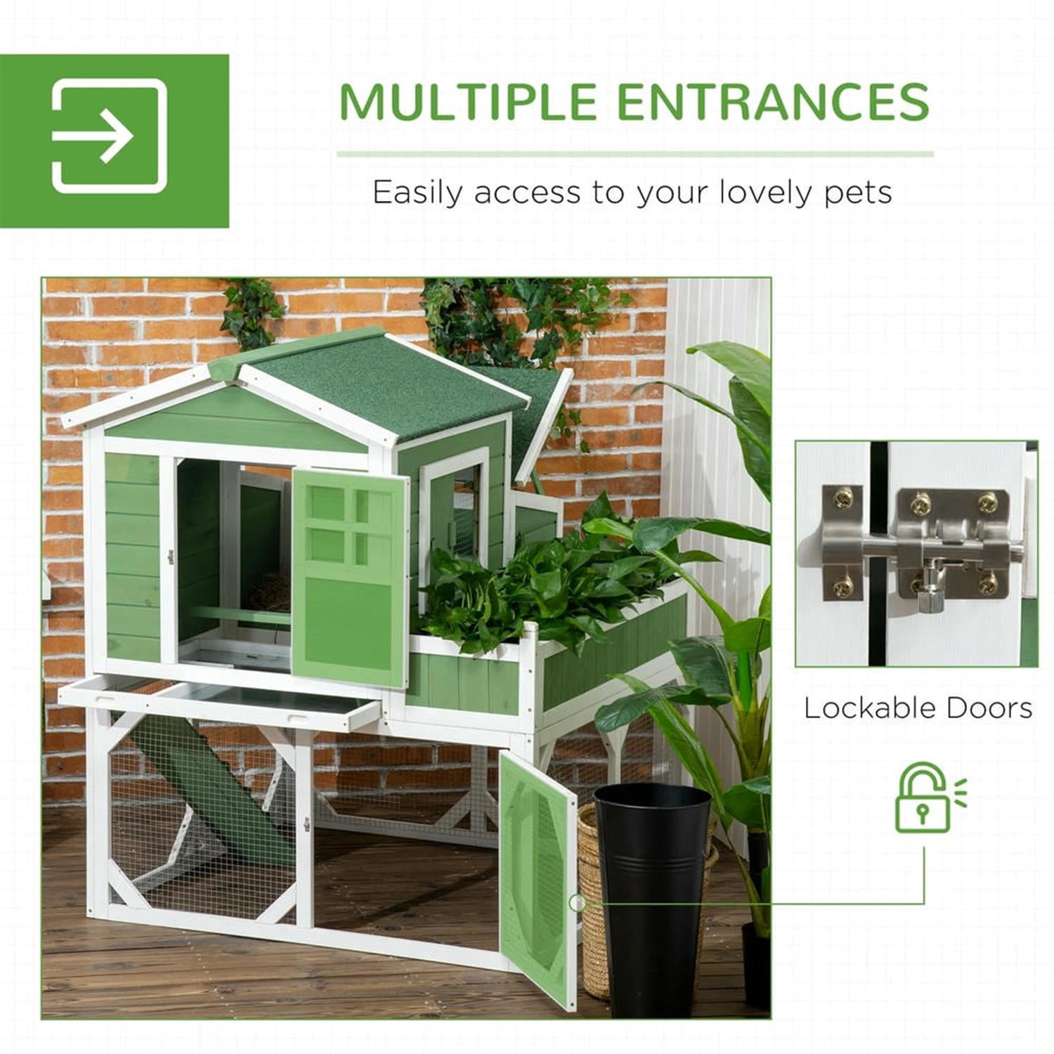 Demi Bonn 49" Small Wooden Chicken Coop with Garden Space, Outdoor Hen House for 2-4 Chickens, Large Rabbit Hutch, Green