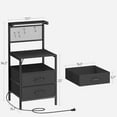 thumbnail image 3 of Tall Side Tables with Charging Station and LED Lights, Large Night Stands with 2 Fabric Drawers, Bedside Table with Storage Shelves and Hooks for Bedroom, Living Room, Office, Dorm, Black, 3 of 10