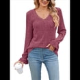 thumbnail image 3 of Blusas de Larga para Mujer, Holgadas, Elegantes, con Encaje y Cuello en V, Informales y A para Otoño Rojo Púrpura S, 3 of 10