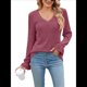 thumbnail image 3 of Blusas de Larga para Mujer, Holgadas, Elegantes, con Encaje y Cuello en V, Informales y A para Otoño Rojo Púrpura S, 3 of 10