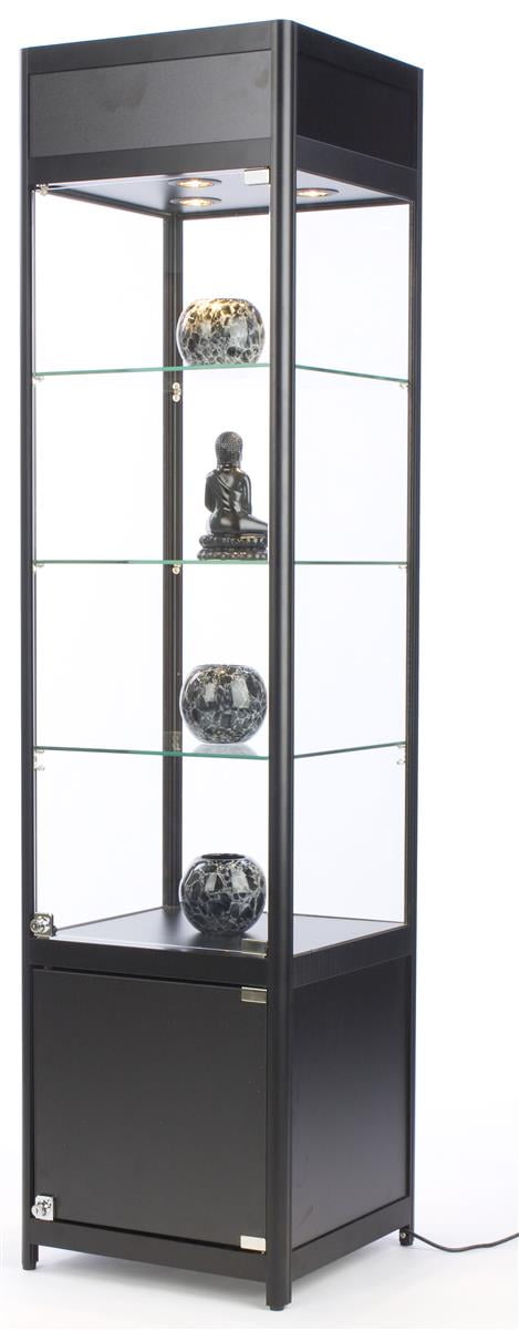 Black Display Case With Storage Cabinet 3 Halogen Lights And