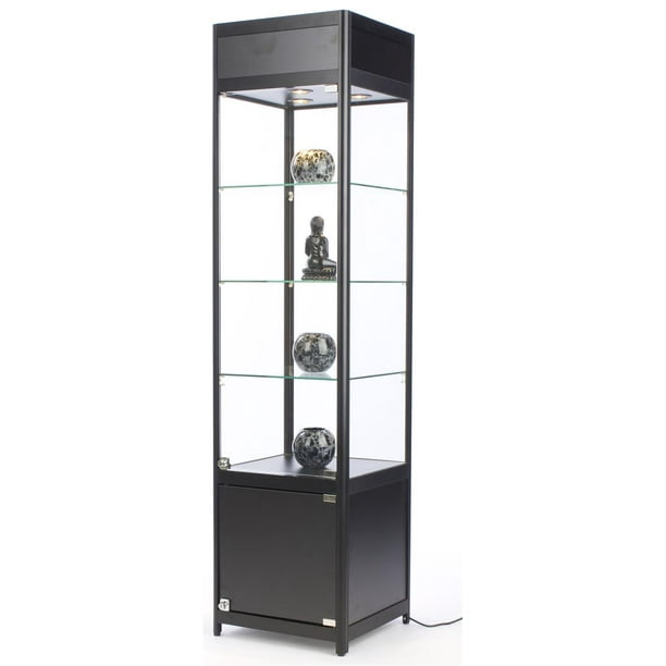 Black Display Case With Storage 3 Halogen Lights And Locking
