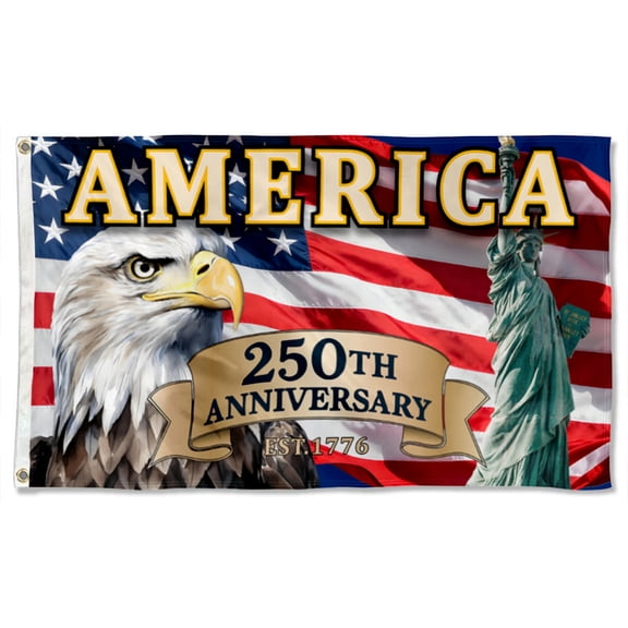 DianYu America 250th anniversary Statue of liberty Flag Banner Outdoor Indoor Decoration Flag Double Stitched Polyester with Brass Grommets 3x5Feet Red/white/blue