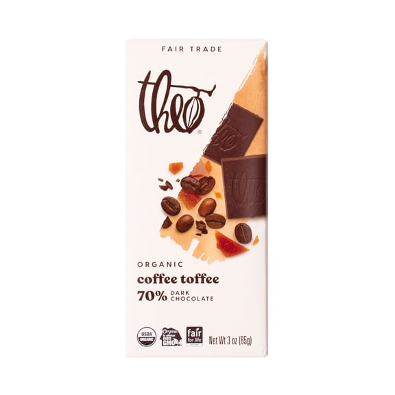 Pack of 12, Theo Coffee Toffee 70% Dark Chocolate, 3 oz
