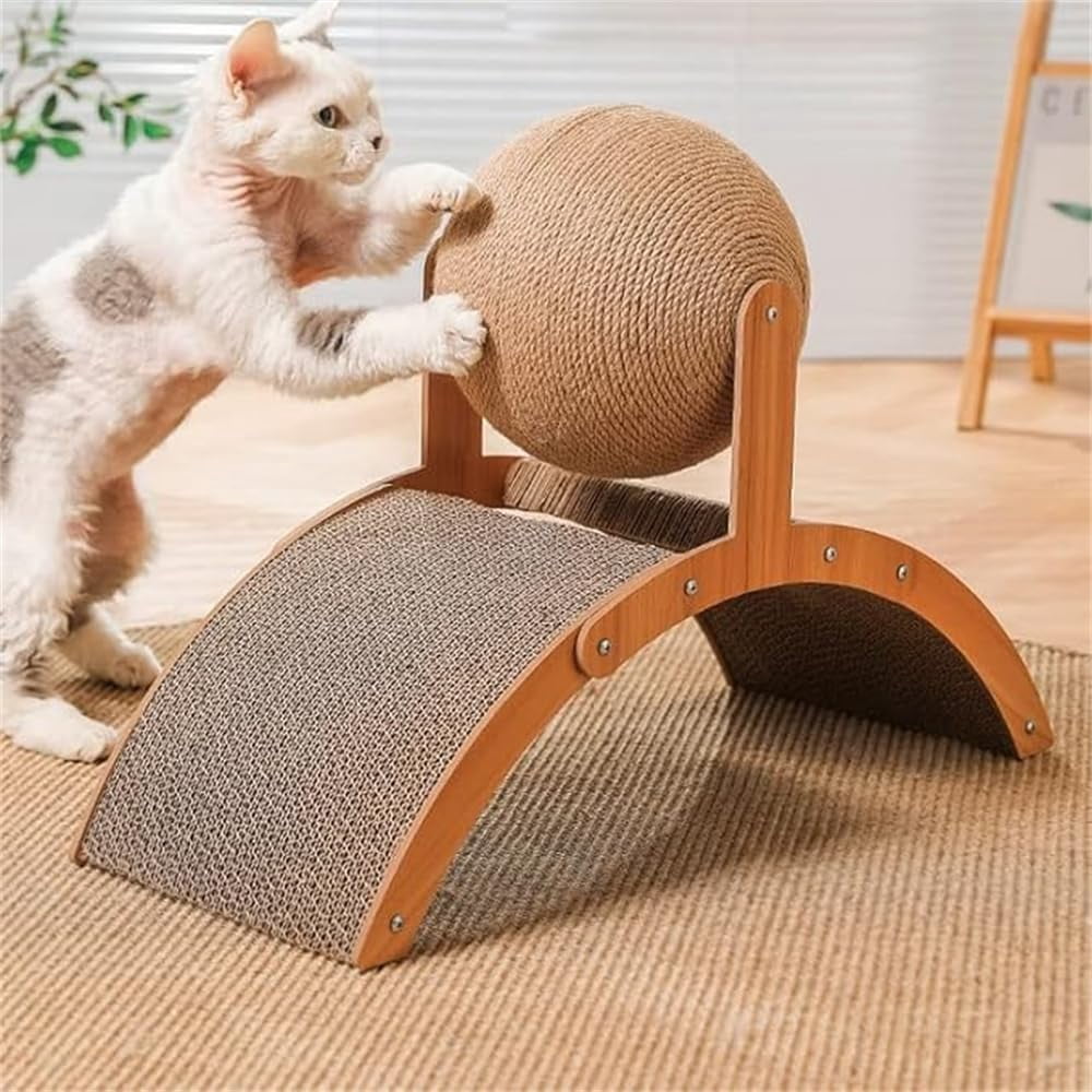 Cat Scratching Ball On Stand, Interactive Cat Scratcher, Cat Scratching Post Design With Arch Bridge Balls-Stylish Cat Scratching Board, Natural Sisal Scratcher Ball
