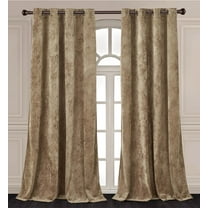 Chezmoi Collection Lux Tan Distressed Velvet Curtains 2 Panel Set, Room Darkening Luxury Velvet Grommet Top Window Drapes for Living Room Bedroom 50" W x 84" L