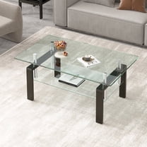 39.37'' Tempered Clear Glass Coffee Table, 2-Layers Coffee Table Living Room Center Table