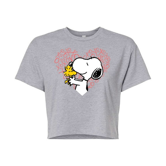 Peanuts - Snoopy Woodstock Xo Heart - Juniors Cropped Cotton Blend T - Shirt