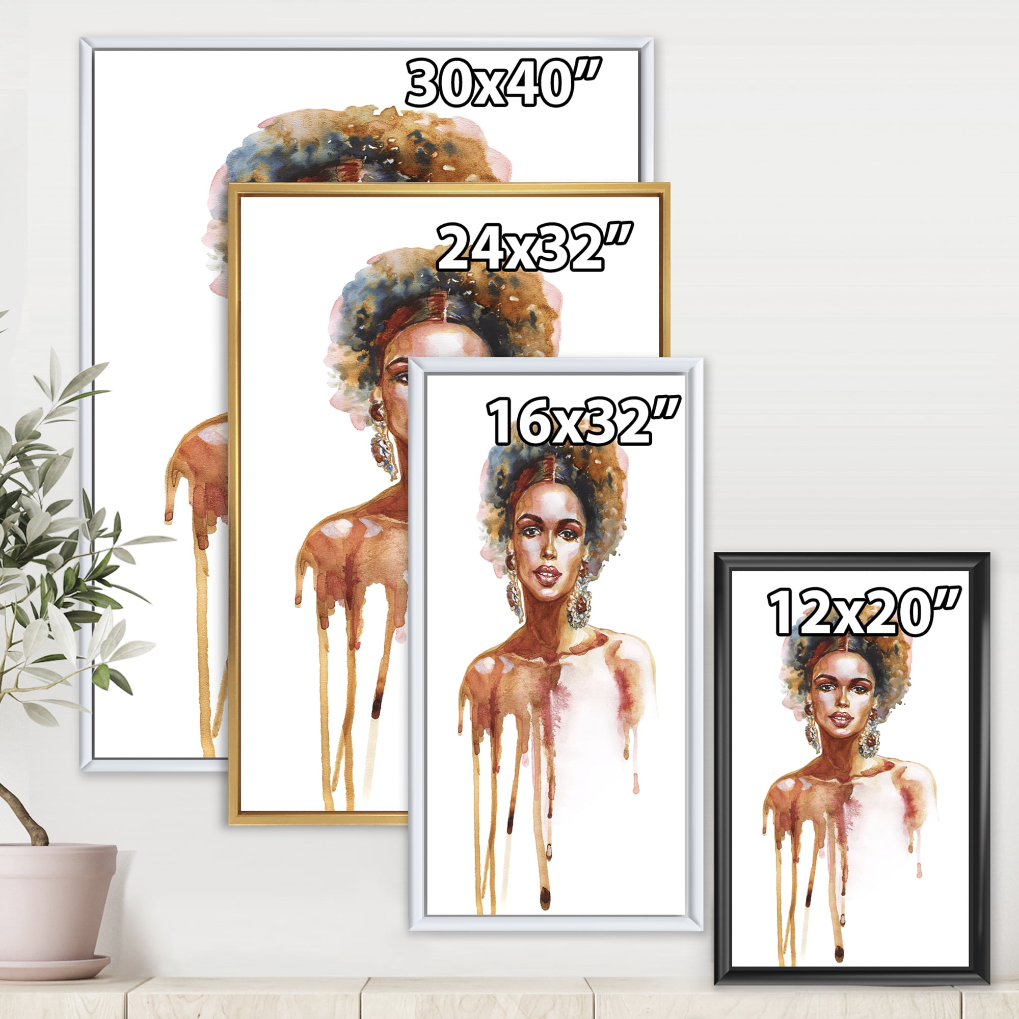 Designart 'Portrait of Afro American Woman XIII' Modern Framed Canvas Wall Art Print