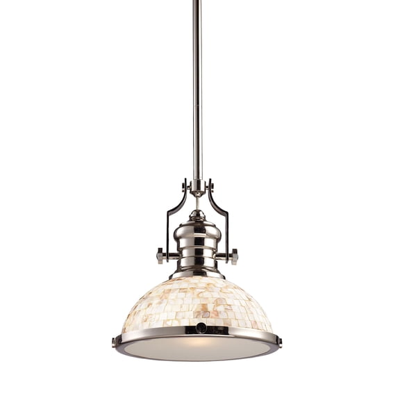 Elk Chadwick 1-Light Pendant Polished Nickel And Cappa Shell 66413-1