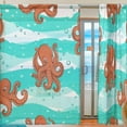 thumbnail image 2 of FREEAMG Orange Octopuses Blue Sea Waves Sheer Curtains Window Voile Panels Drapes Tulle Curtains, Semi Sheer Curtains 84 Inches Long for Living Room Bedroom, Set of 2, 2 of 4