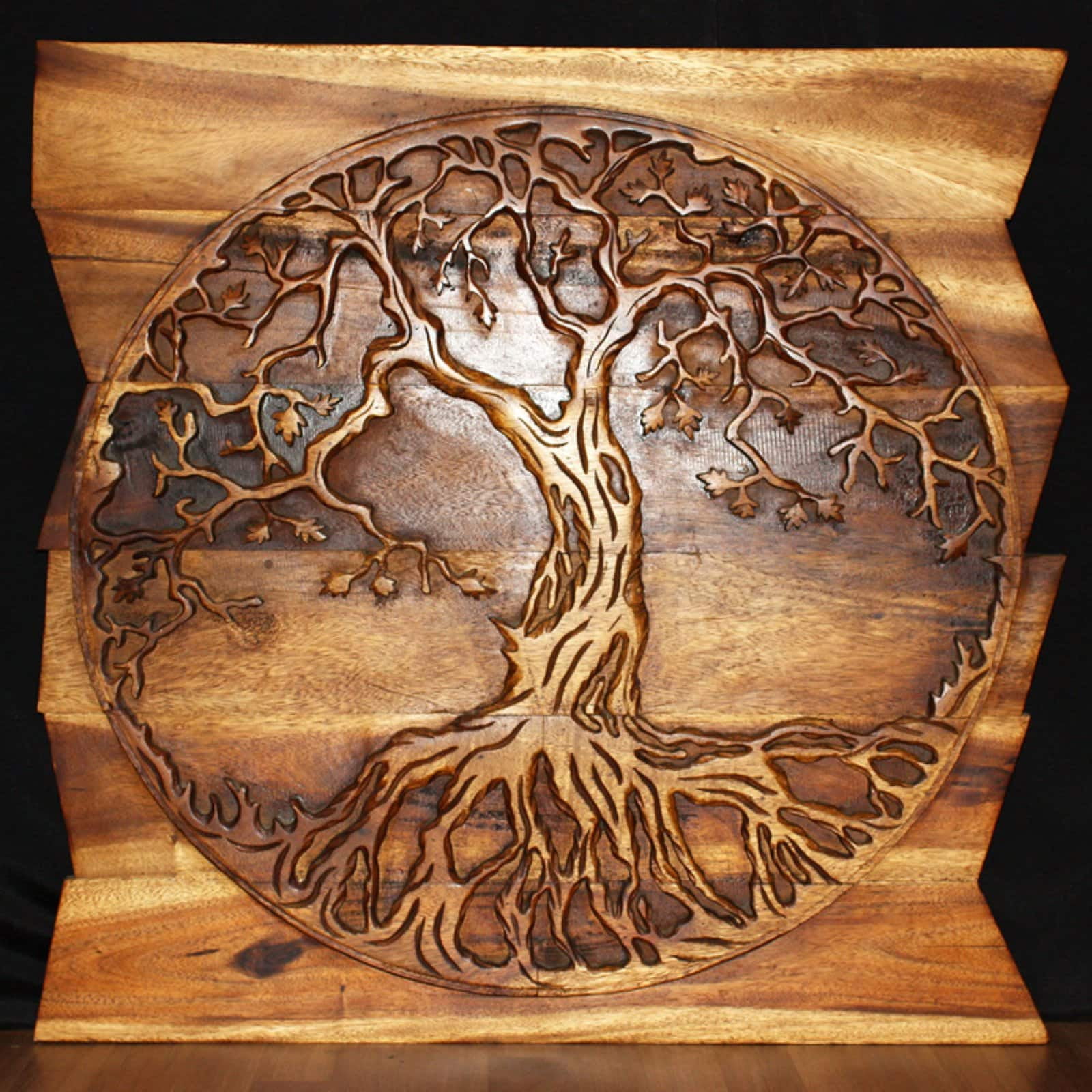 Haussmann® Wood Tree of Life Round on Uneven Boards 36 x 36 in Walnut