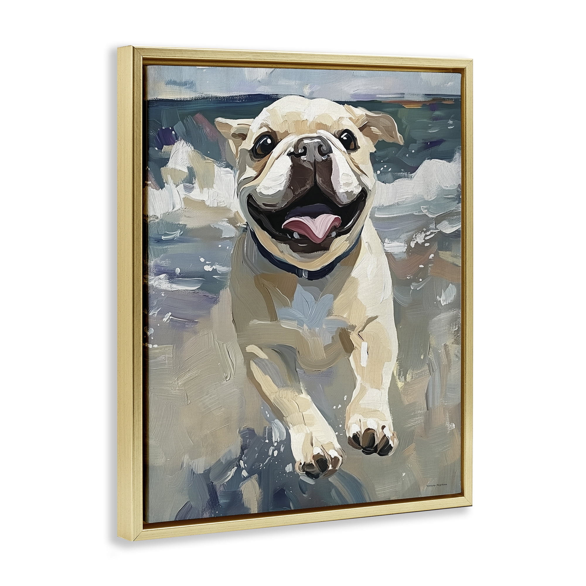 Stupell Industries Sunny Paws Dog on Beach Gold Framed Floater Canvas Wall Art, design by Svetlana Aleynikova