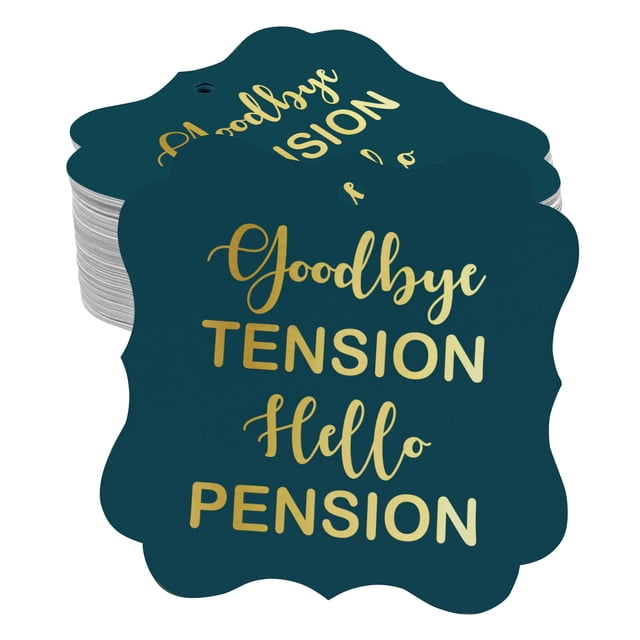Inkdotpot Pack Of 100 Good Bye Tension Hello Pension Retirement Paper Tags DIY Craft Bracket Shape Real Gold Foil Hang Tags