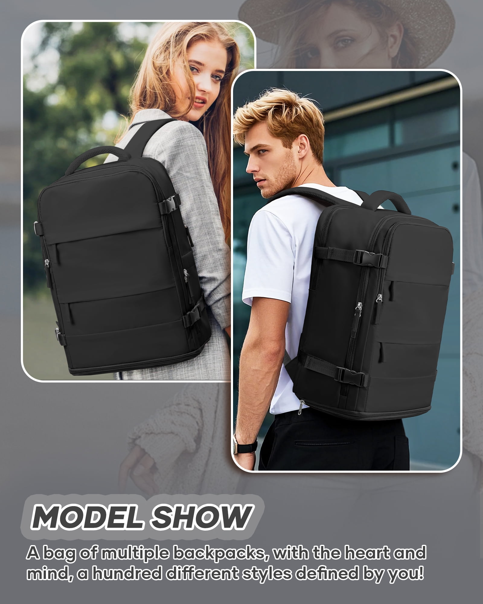 Lightweight Backpack Women, Men Carry On Backpack,Hiking Backpack Waterproof Outdoor Sports Casual Daypack Airplane Approved Backpack Student School Bag Black