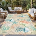 thumbnail image 2 of Teal Red Coastal Outdoor Rug 6x9 Ft - Reversible Patio Rug Outdoor Camping Rugs, Jellyfish Nautical Beach Coral Starfish Indoor Outdoor Area Rugs, Non-Slip Outdoor Carpet Runner for Deck/Porch, 2 of 8