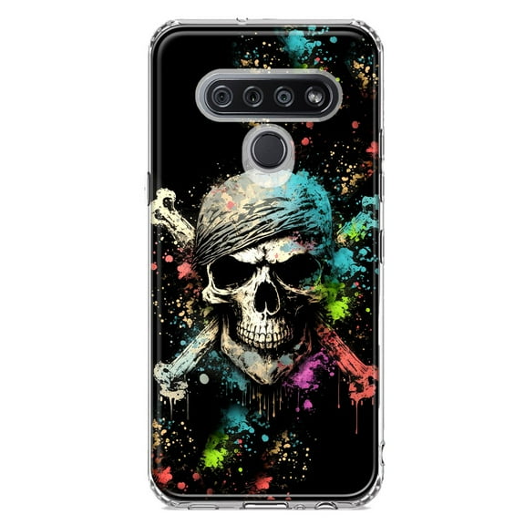 MUNDAZE LG K51 Shockproof Clear Hybrid Protective Phone Case Fantasy Paint Splash Pirate Skull Cover